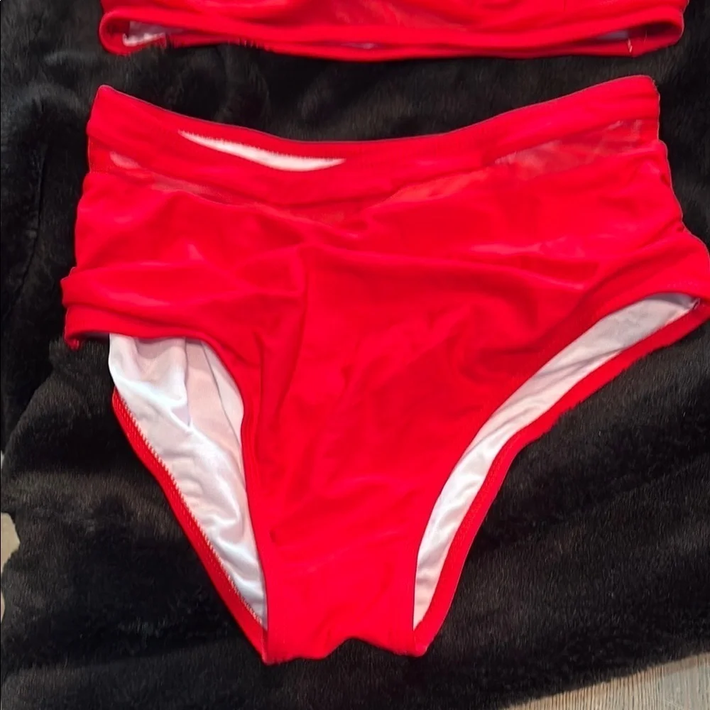 Vibrant Red High Waist sexy Halter Bikini Set size Small
